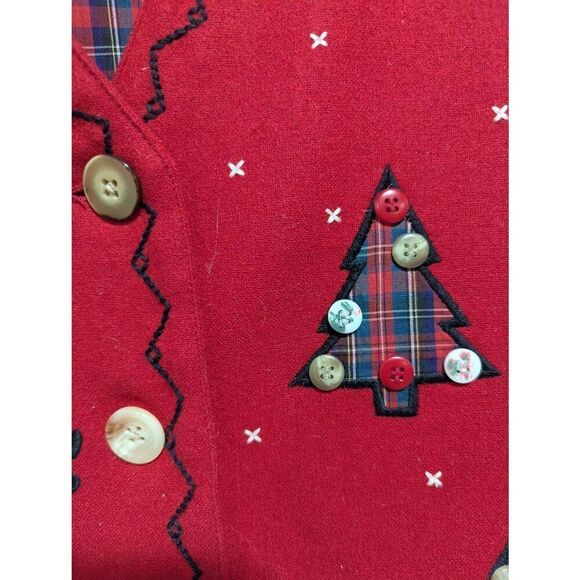 Talbots Christmas Women's  Red Wool With Buttons & Applique Vest Size M - Picture 3 of 7